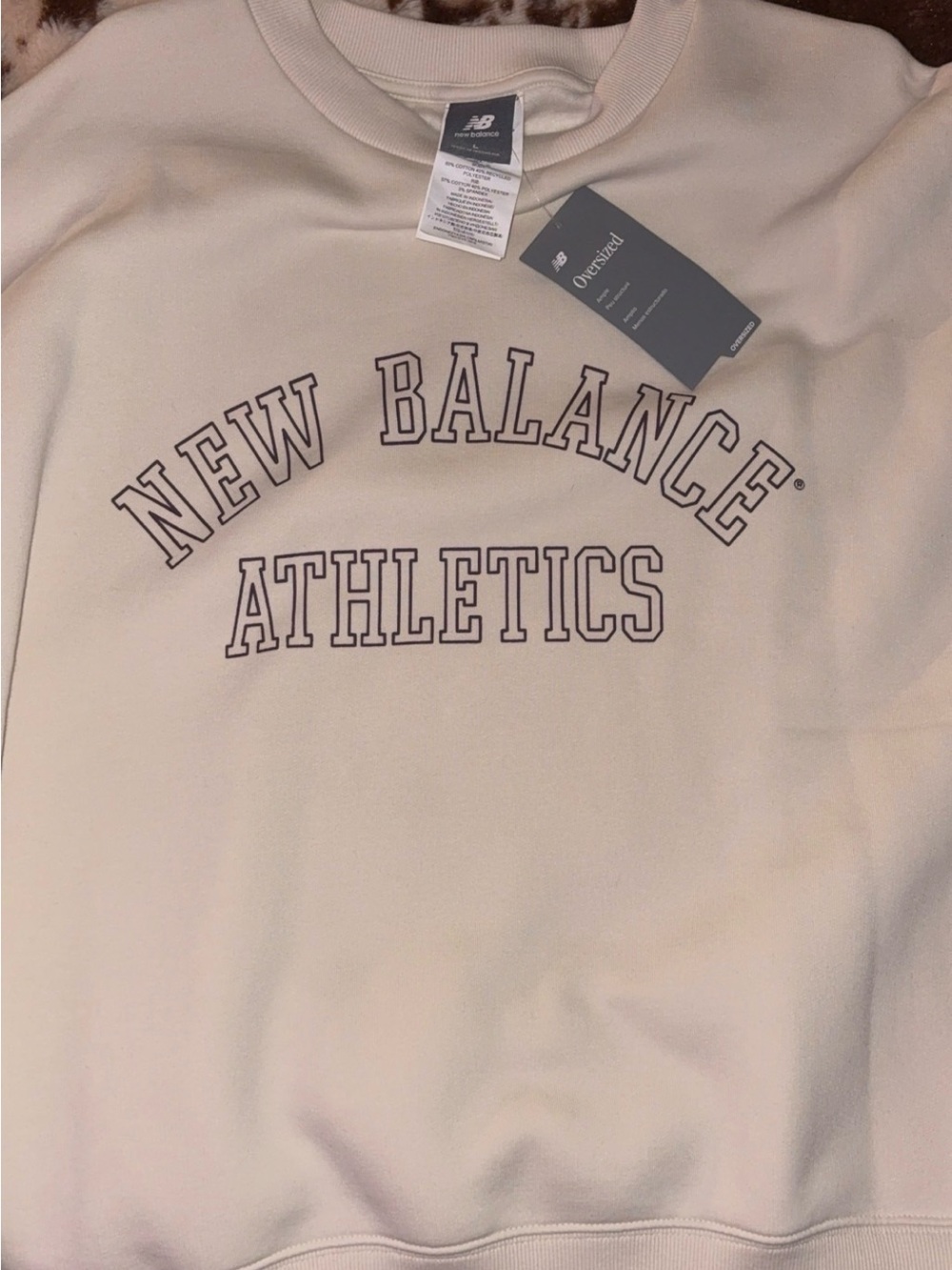 Brand New New Balance Women’s Cream Crewneck Sweatshirt with Athletics Logo